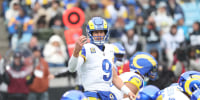 CHARLOTTE, NC - NOVEMBER 30: Los Angeles Rams quarterback Matthew Stafford (9) during an NFL football game between the  Los Angeles Rams and the Carolina Panthers on November 30, 2025 at Bank of America Stadium in Charlotte, N.C. (Photo by John Byrum/Icon Sportswire via Getty Images)
